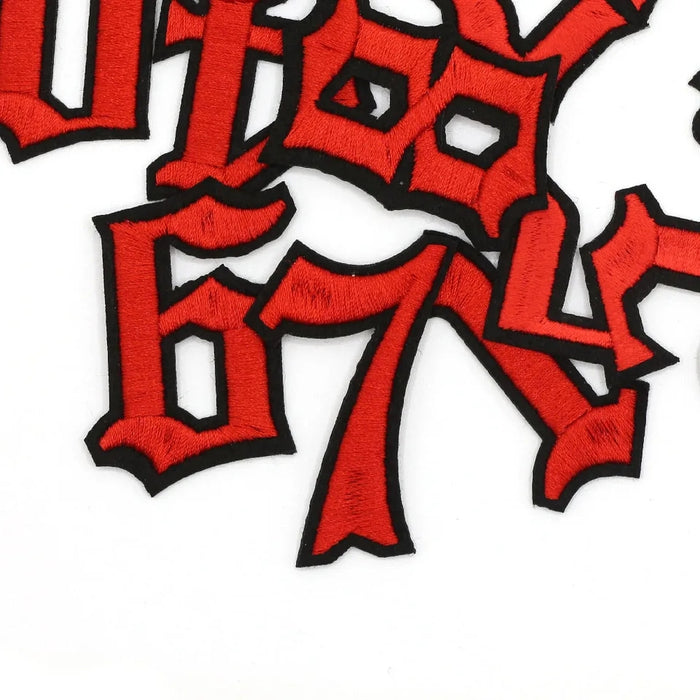 Red Old English Embroidered 5cm Iron On Patch Numbers