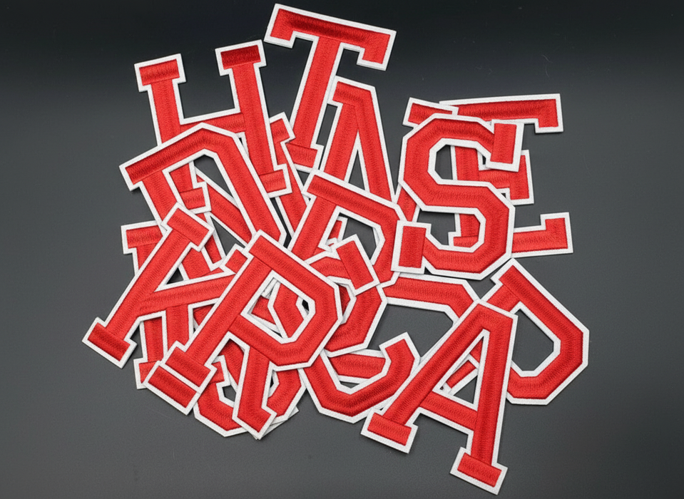 Red Varsity Embroidered 9.8cm Iron-On Patch Letters & Numbers