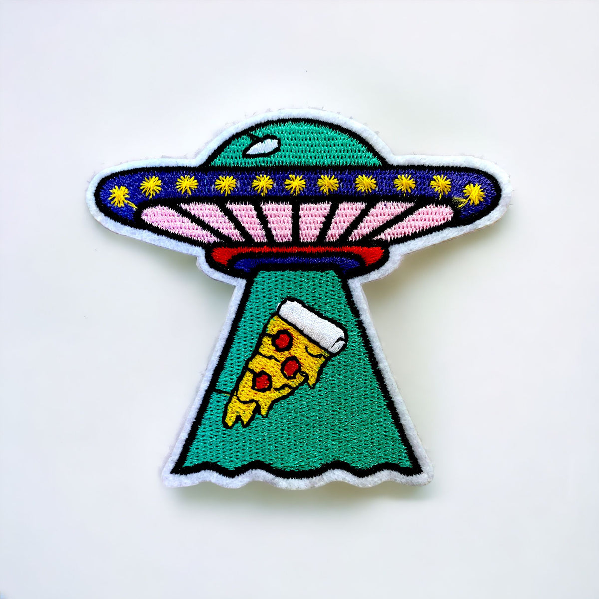 UFO Pizza Abduction Embroidered Iron-On Patch — Patches 