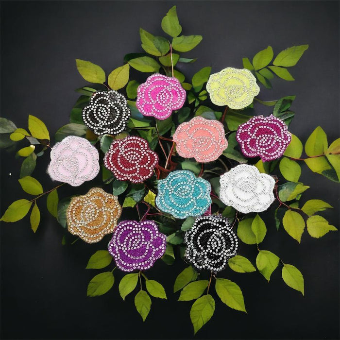 Seamless Rinestone Rust Roses Image Rhinestone Roses Multi-Coloured 5cm Iron-On Patches — Patches