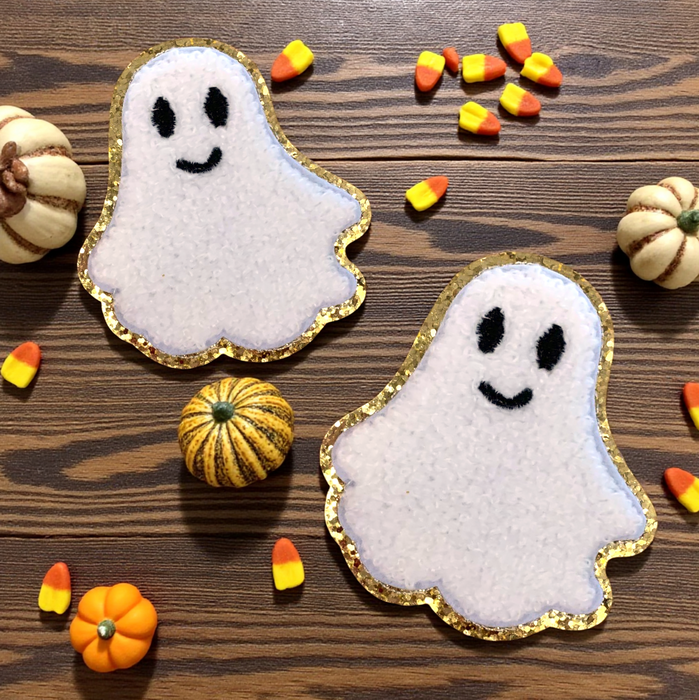 Friendly Ghost Chenille Gold Trim 7.6cm Iron-On Patch