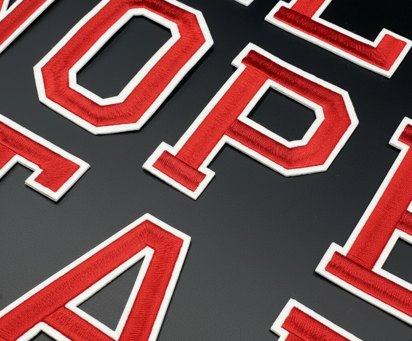 Red Varsity Embroidered 9.8cm Iron-On Patch Letters & Numbers