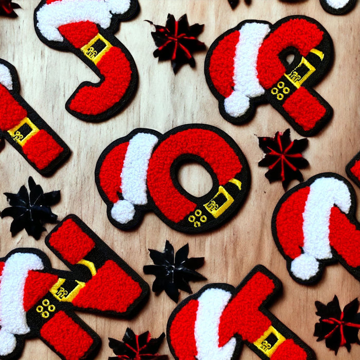 Christmas Santa Hat Chenille 7.5cm Iron On Patch Letters
