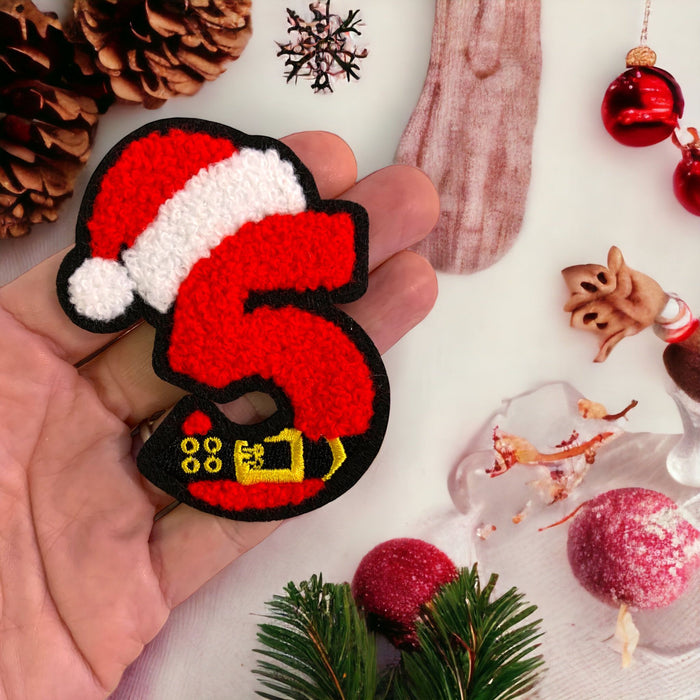 Christmas Santa Hat Chenille 7.5cm Iron On Patch Number 5