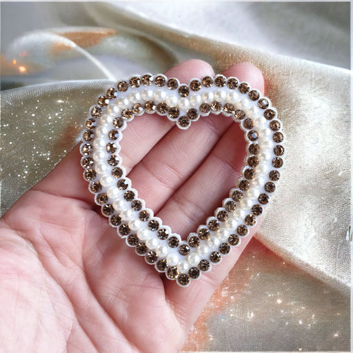 Pearl Gold Rhinestone Heart 6.5cm Iron-On Patches