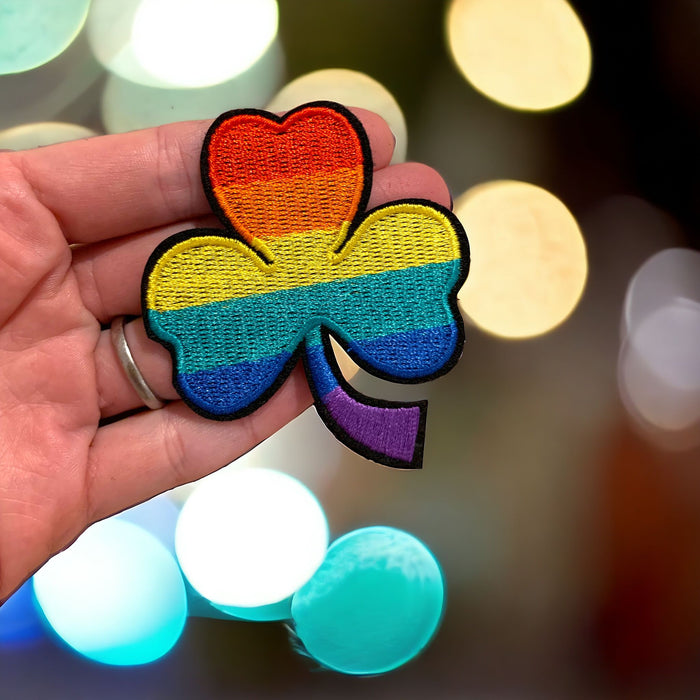 Rainbow Shamrock Embroidered 7.5cm Iron-On Patch