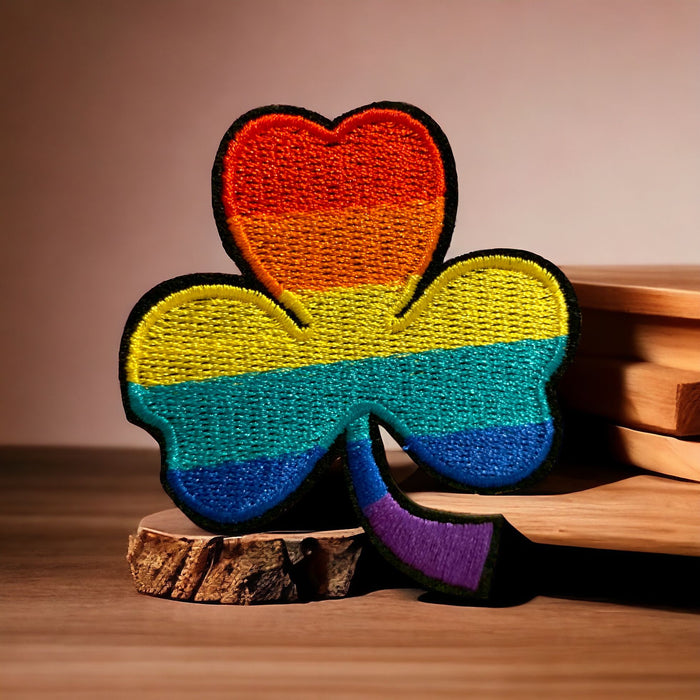 Rainbow Shamrock Embroidered 7.5cm Iron-On Patch
