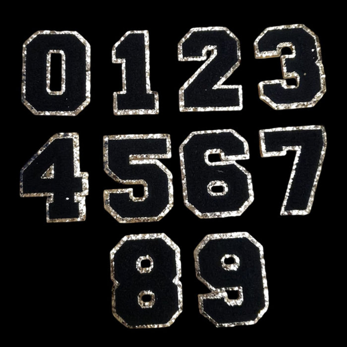 Black Chenille Gold Trim 5cm Iron-On Patch Numbers