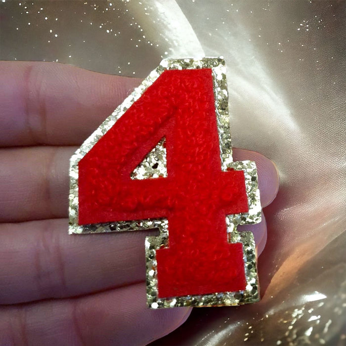 Red Chenille Chenille Gold Trim 5cm Iron-On Patch Number 4
