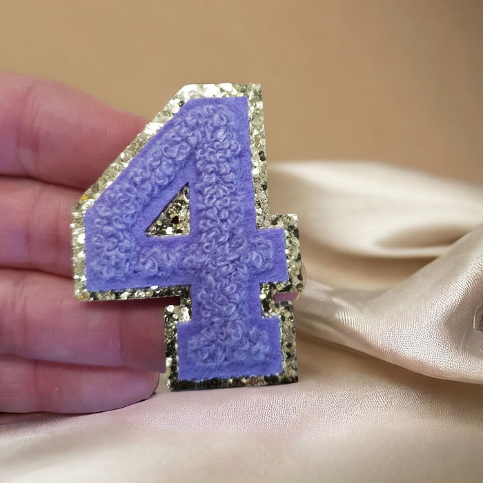 Purple Chenille Gold Trim 5cm Iron-On Patch Number 4
