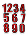 5cm red embroidered iron-on patch numbers with a contrasting black felt border