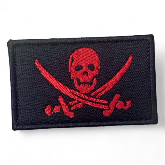 Red Pirate Skull & Crossbones Embroidered 8cm Sew-on Patch