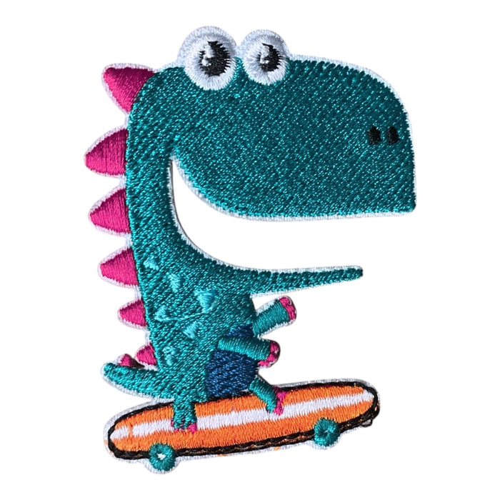Skateboarding Dinosaur 6.5cm Embroidered Iron-On Patch
