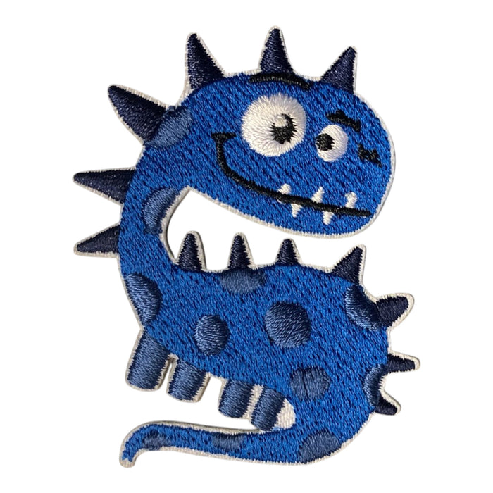Blue Spiky Dinosaur 6cm Embroidered Iron-On Patch