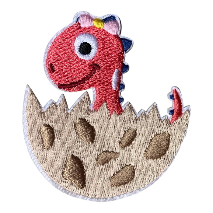 Pink Bow Dinosaur Egg 6.5cm Embroidered Iron-On Patch