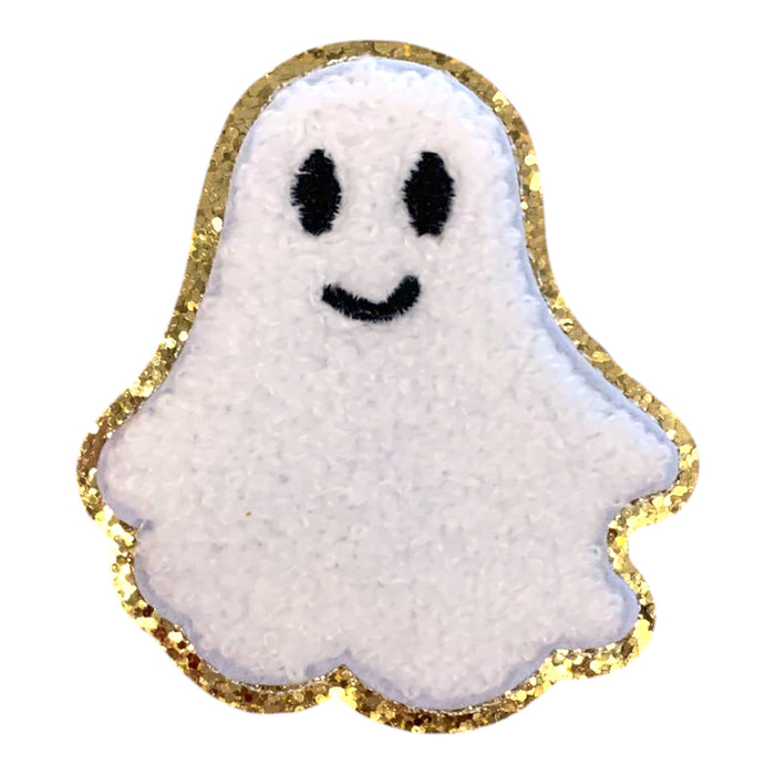 Friendly Ghost Chenille Gold Trim 7.6cm Iron-On Patch