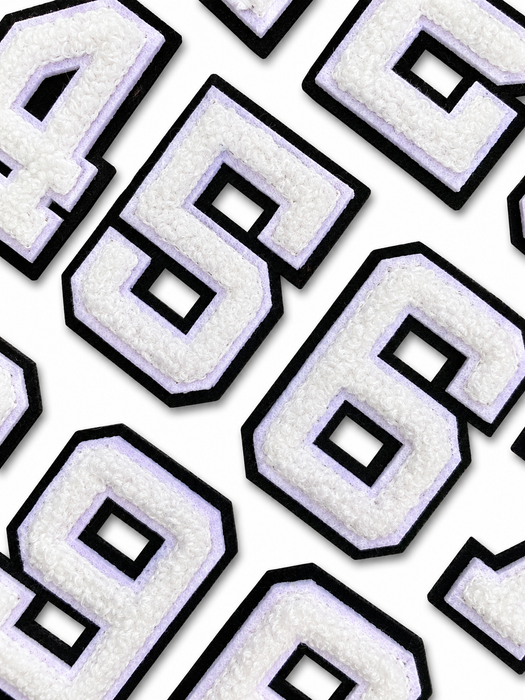 3D Varsity Style White 5cm Chenille Iron-On Patch Numbers