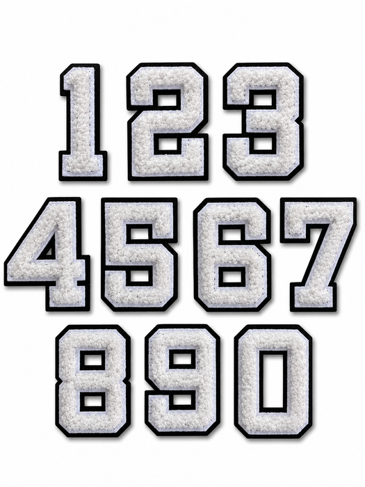 3D Varsity Style White 5cm Chenille Iron-On Patch Numbers
