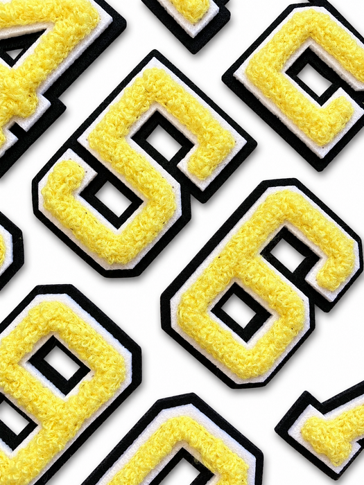 Yellow 3D Varsity Style 5cm Chenille Iron-On Patch Numbers
