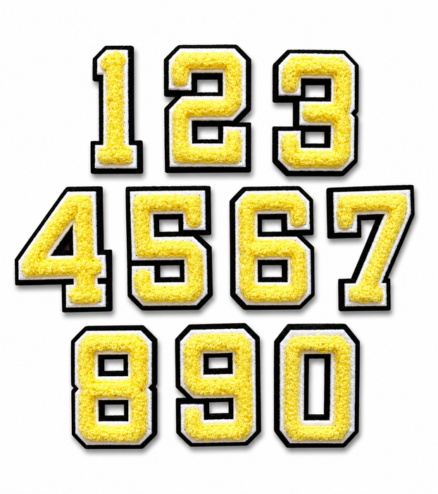 Yellow 3D Varsity Style 5cm Chenille Iron-On Patch Numbers