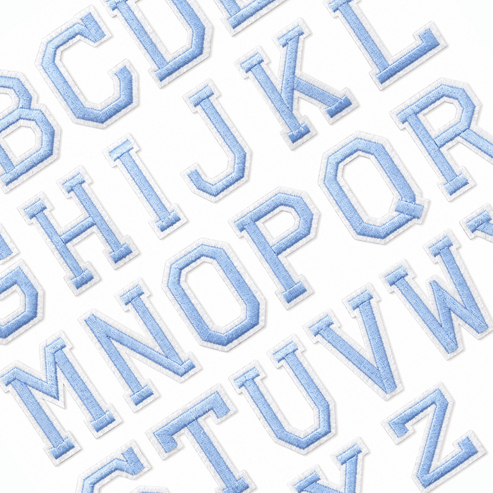 Baby Blue Embroidered 5cm Iron On Patch Letters