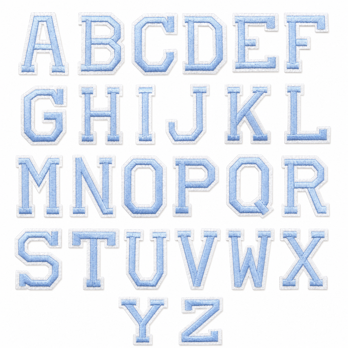 Baby Blue Embroidered 5cm Iron On Patch Letters