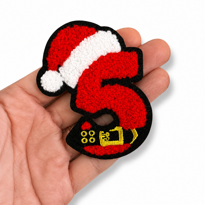 Christmas Santa Hat Chenille 7.5cm Iron On Patch Numbers
