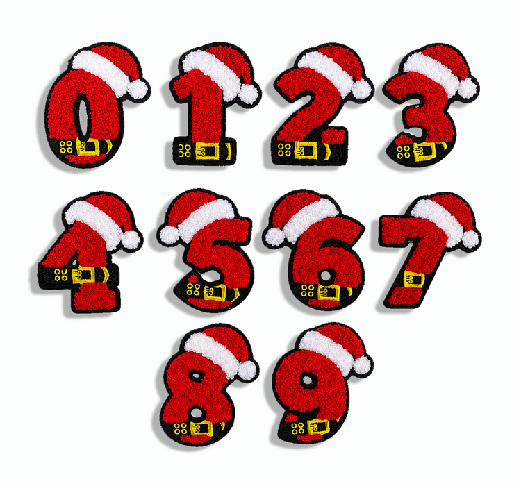 Christmas Santa Hat Chenille 7.5cm Iron On Patch Numbers