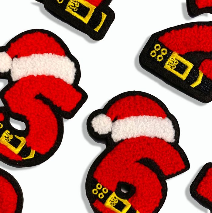 Christmas Santa Hat Chenille 7.5cm Iron On Patch Numbers