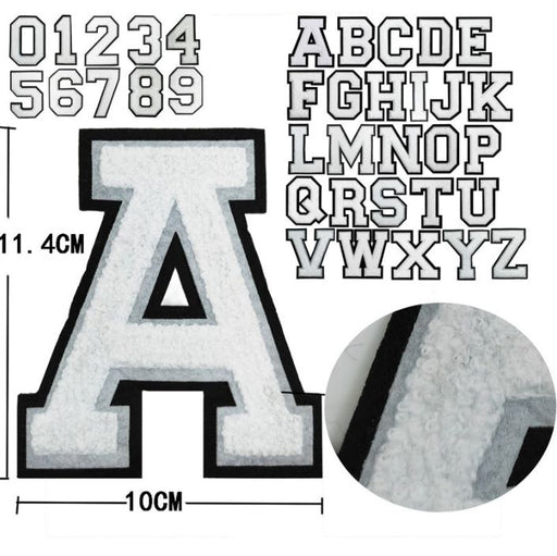 3D Varsity Style White 11.4cm Chenille Iron-On Patch Letters