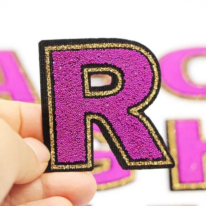 Pink & Gold Sequin Sparkle 5.5cm Iron On Patch Letters