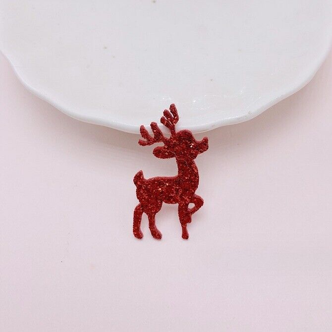 1x Reindeer Glitter Red coloured 3.5cm Sew On / Glue On Patches