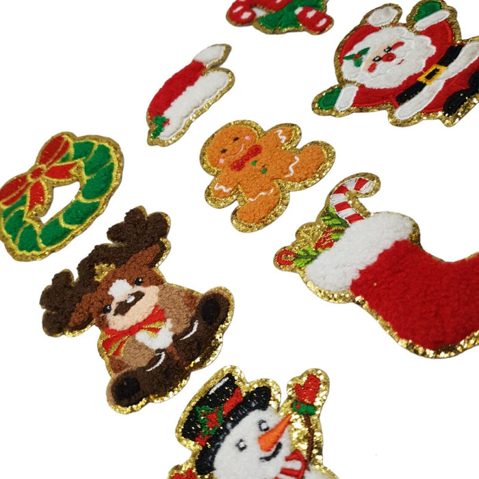 Christmas Chenille Santa Reindeer Snowman Tree Iron-On Patches