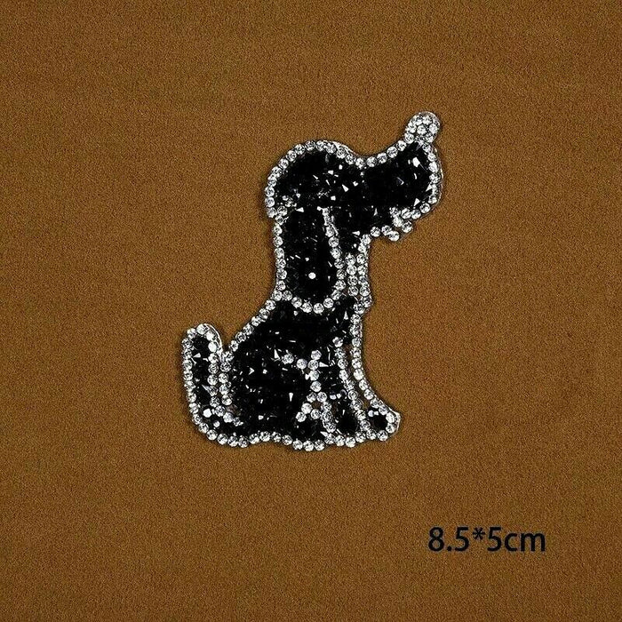 Black Dog Puppy Rhinestone Iron-On Patch