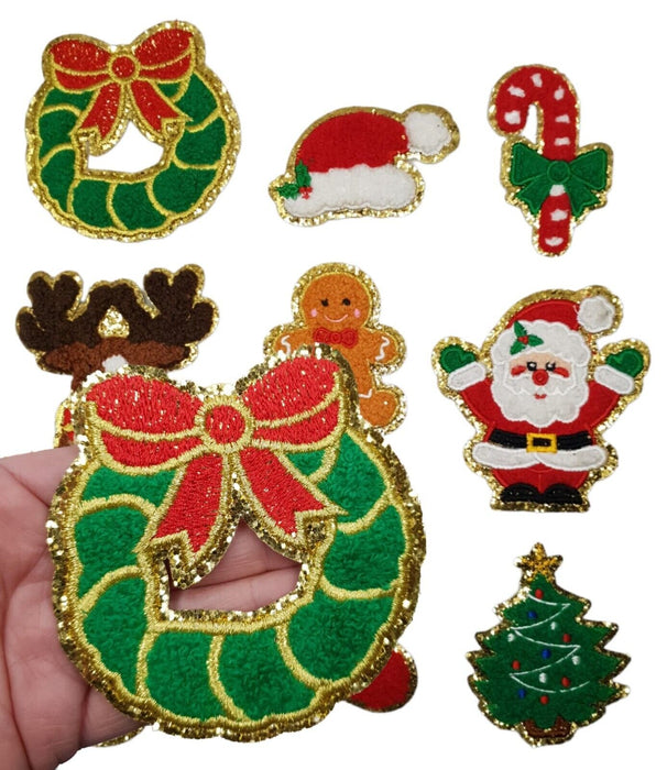 Christmas Chenille Santa Reindeer Snowman Tree Iron-On Patches