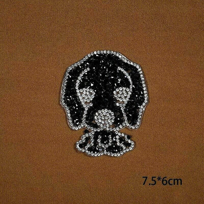 Black Dog Puppy Rhinestone Iron-On Patch