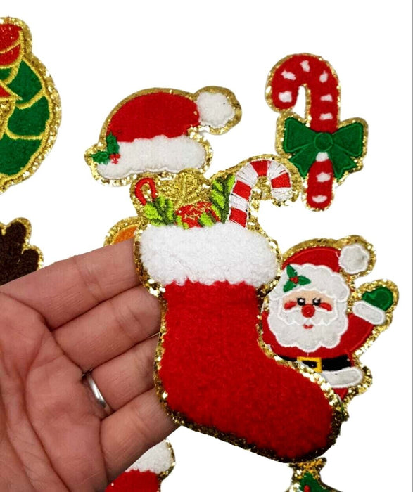 Christmas Chenille Santa Reindeer Snowman Tree Iron-On Patches
