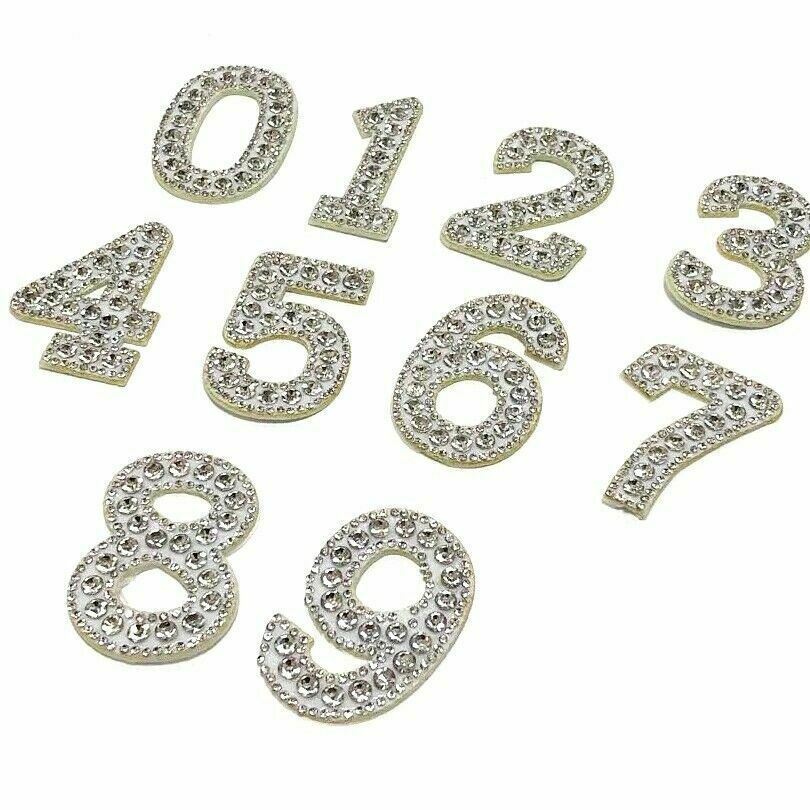 Silver Rhinestone 5cm Iron On Patch Numbers — Patches 
