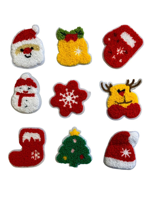 Christmas Chenille Santa Stocking Snowman Tree Iron-On Patches