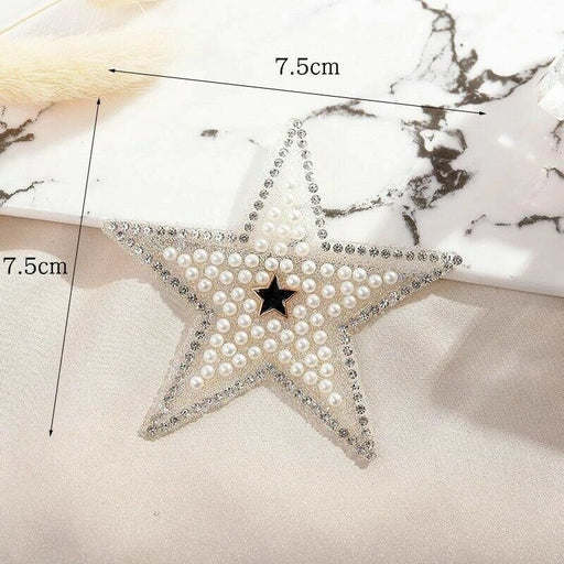 Pearl Rhinestone Star 7.5cm Iron-On Patches