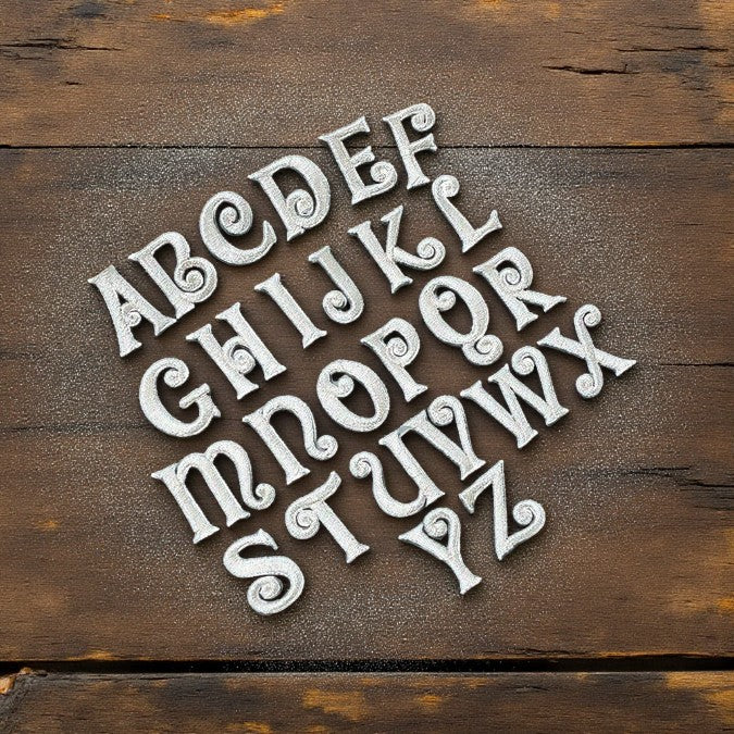 Swirly Silver Embroidered 2.5cm Iron-On Patch Letters