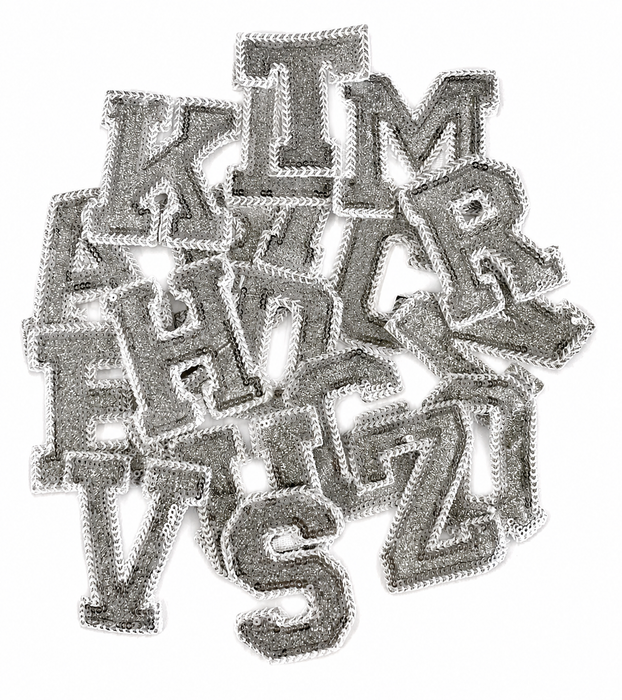 Sequin Silver Sparkle 6.5cm Sew-On Patch Letters