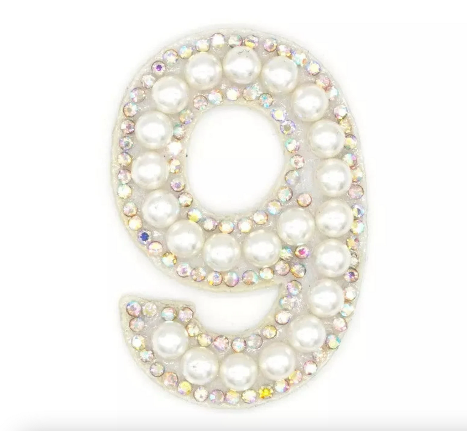 White Pearl Iridescent Rhinestone Numbers — Patches