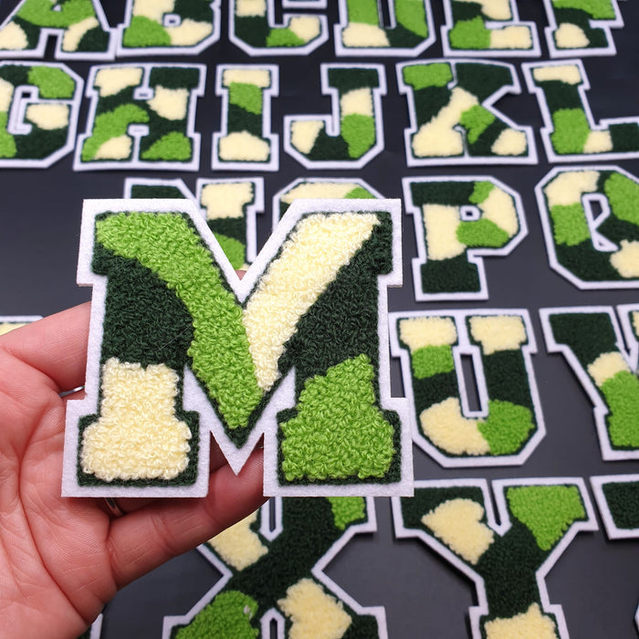Varsity Camo 7.5cm Chenille Iron-On Patch Letter M