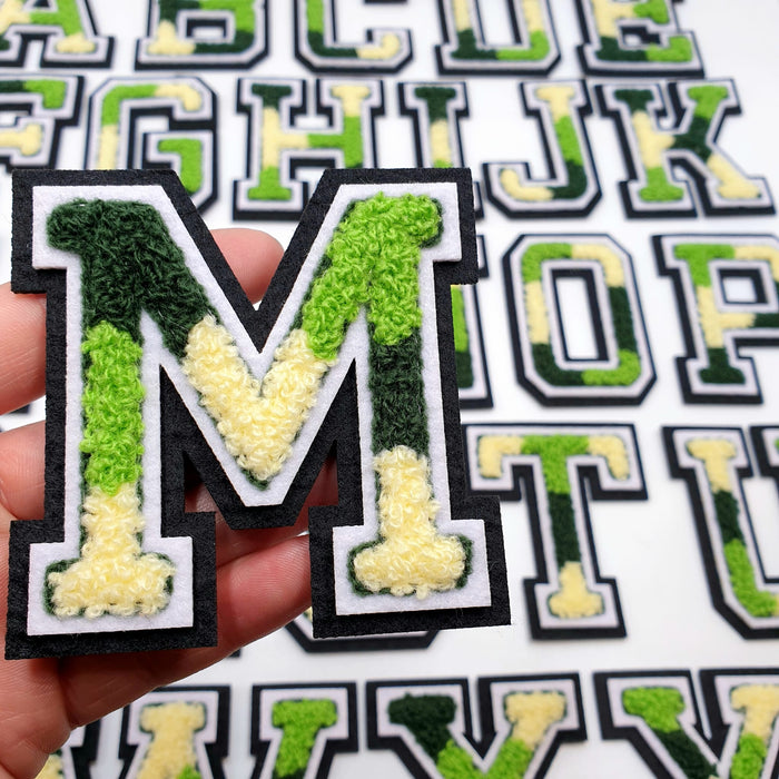 3D Varsity Style Camo 7.5cm Chenille Iron-On Patch Letter M