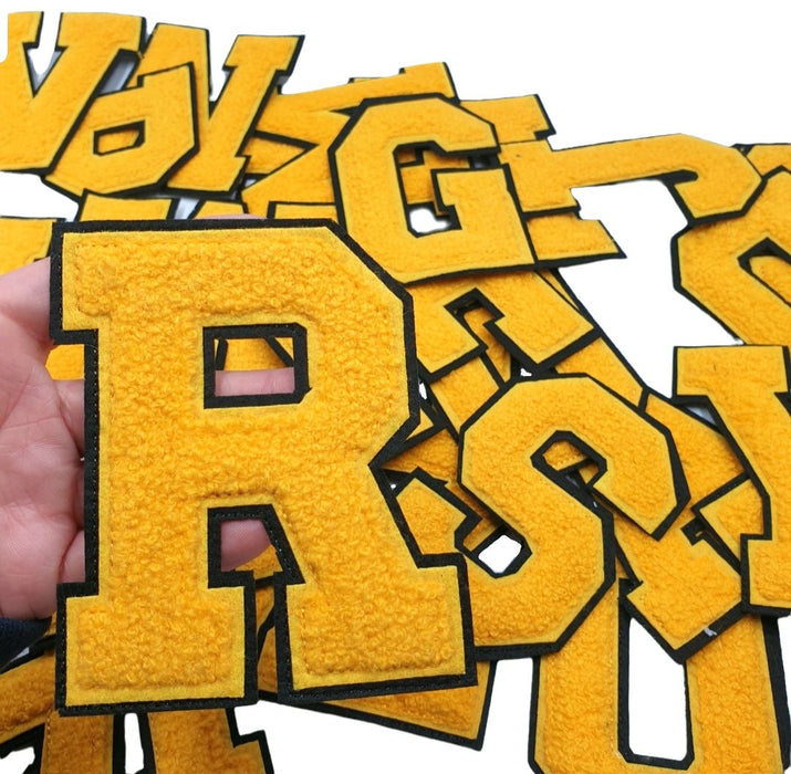 Varsity Style Yellow 10.5cm Chenille Iron-On Patch Letter R
