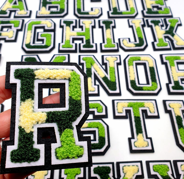 3D Varsity Style Camo 7.5cm Chenille Iron-On Patch Letter R