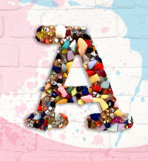 Pastel Multicoloured Glitter Rhinestone 5cm Iron On Patch Letters