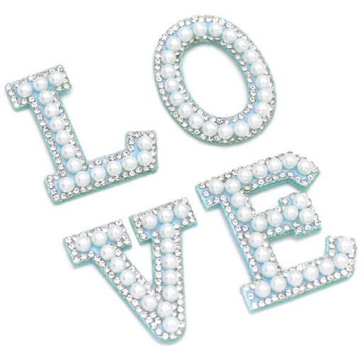White Pearl Blue Rhinestone 4.6cm Iron-On Patch Letters