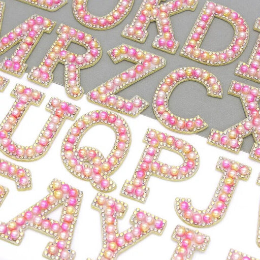 Pink Pearl AB Rhinestone 4.6cm Iron On Patch Letters 